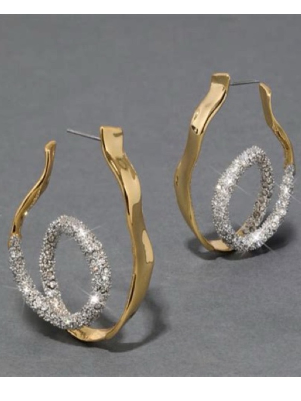 ALEXIS BITTAR • Solanales Gold Curled Ribbon Silver Pavé Crystal Earrings